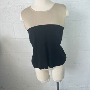 Belford Womens Sleeveless Knit Top 100% Silk Colorblock Tan Black Size M